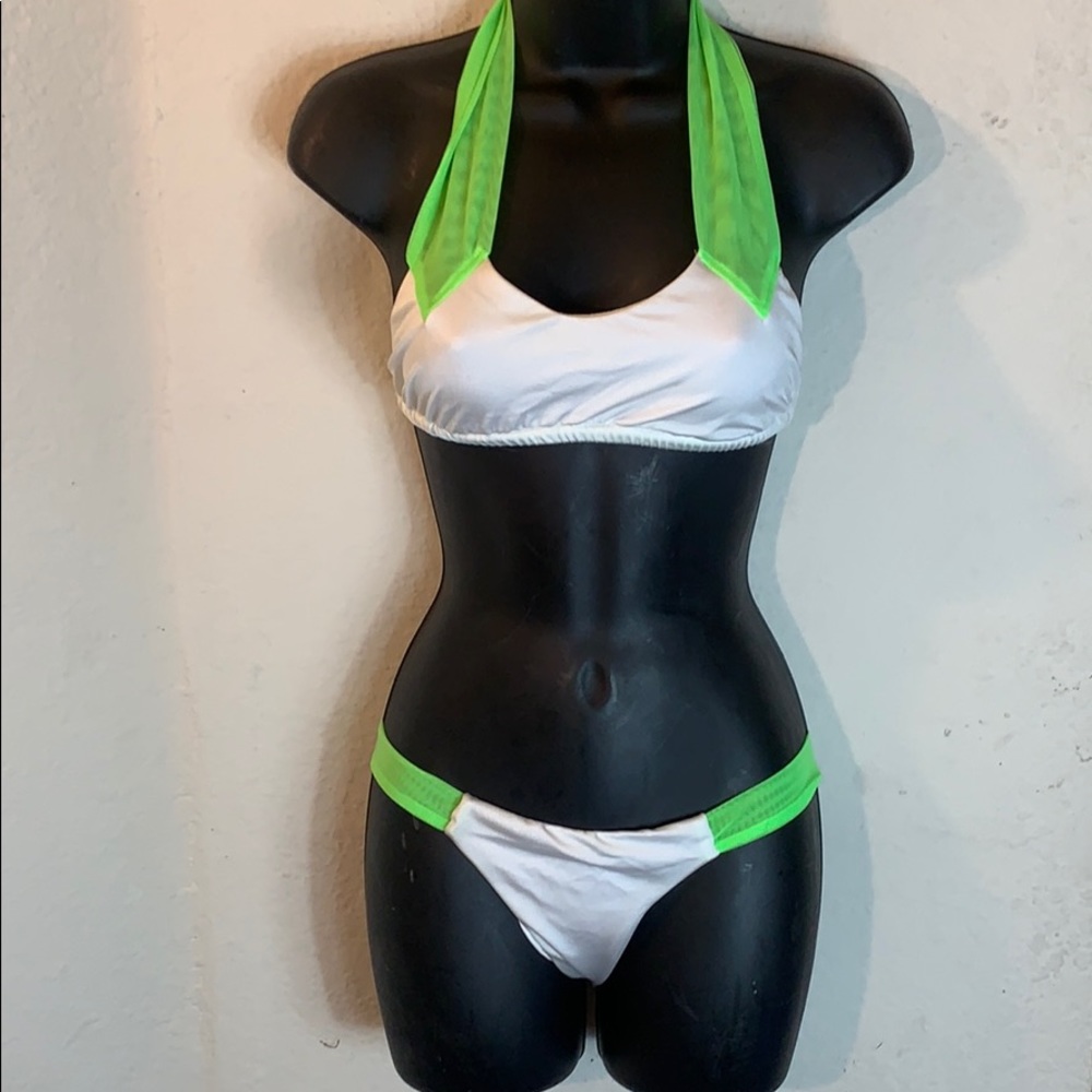 NakedGirl™️ white bikini with green accents